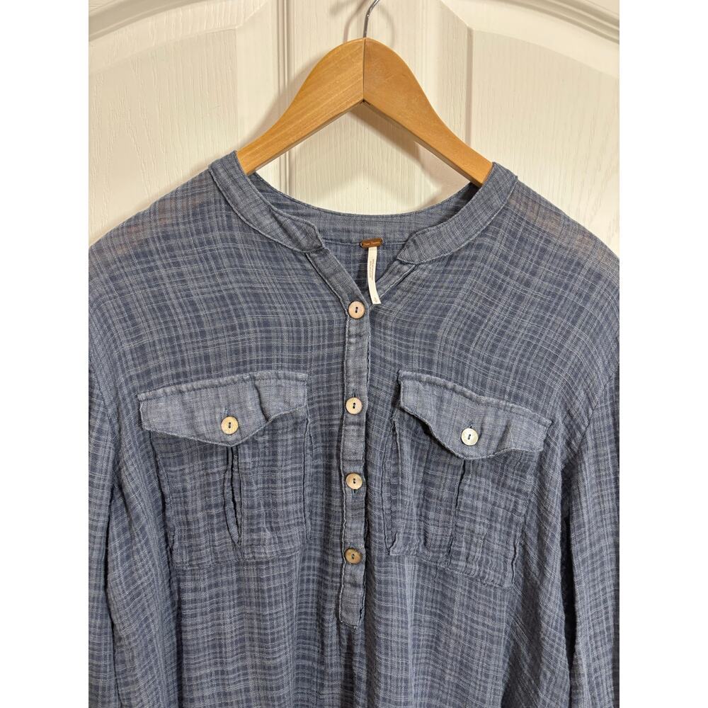 Free People Women S Talk To Me Long Sleeve Frayed Hem Popover lightweight Tunic - Picture 2 of 9